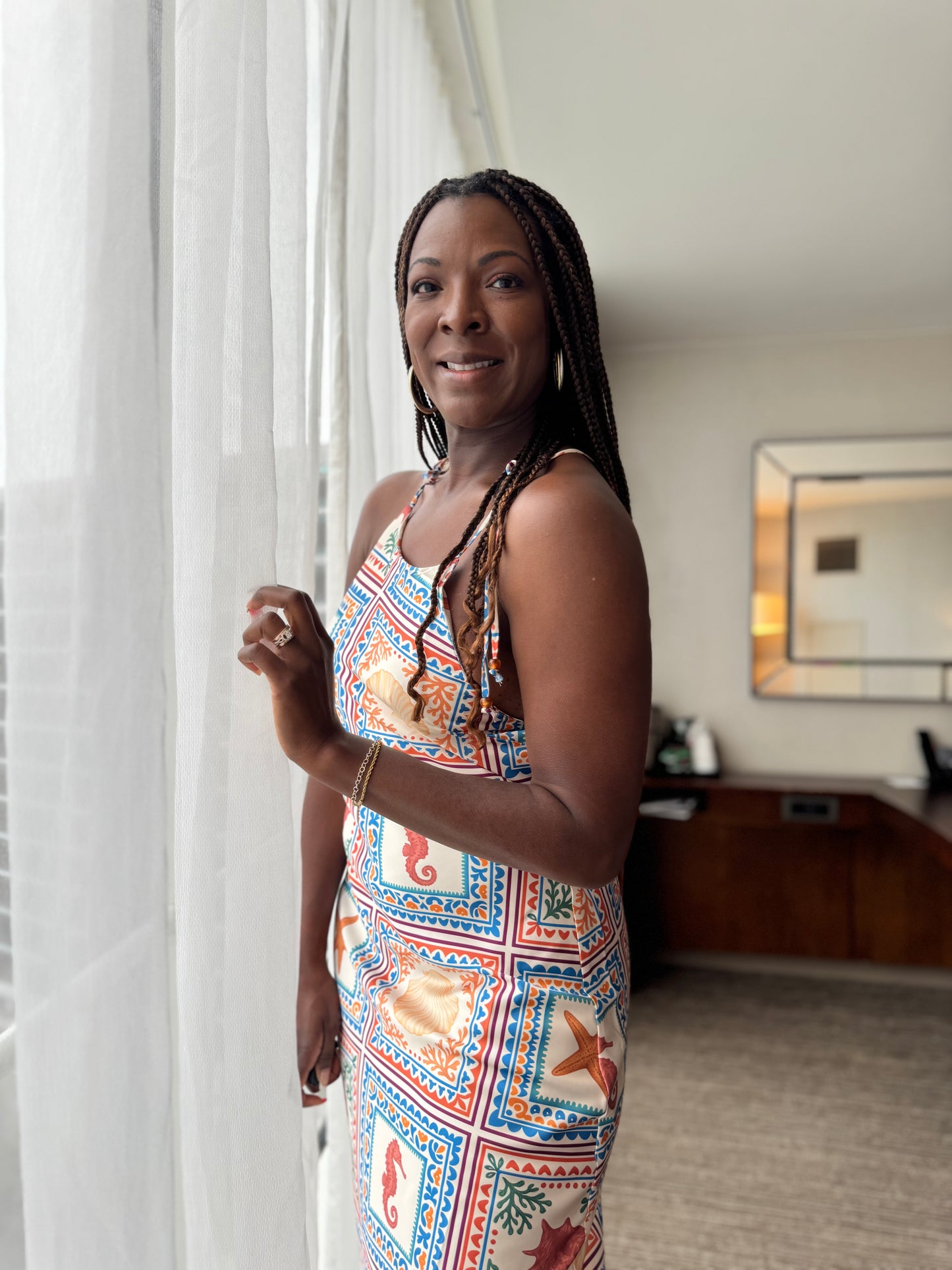 Satin Shell Mosaic Halter Maxi Dress — Santorini Collection