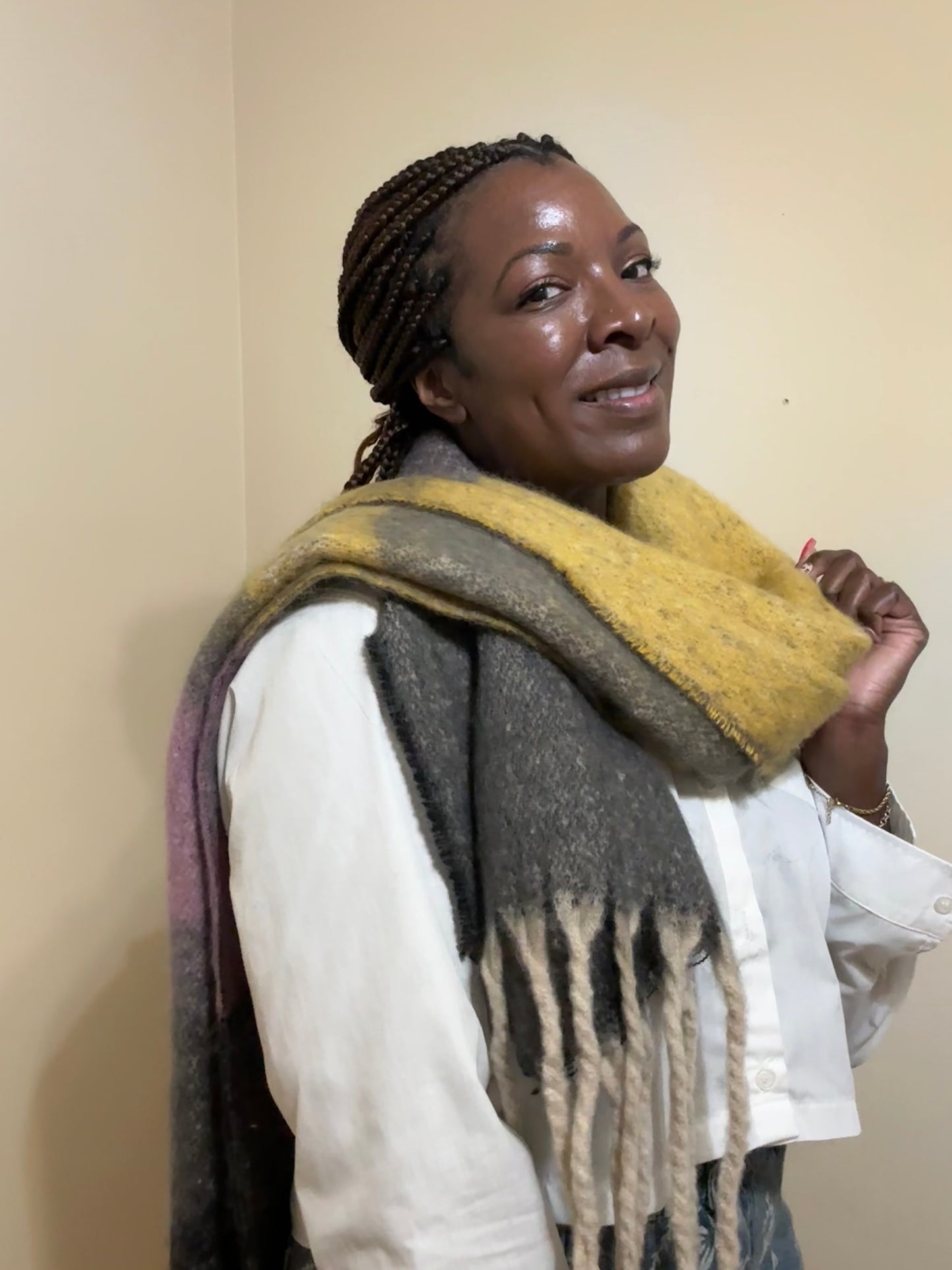 The Abstract Brushstroke Scarf — Oversized Fringe Wrap