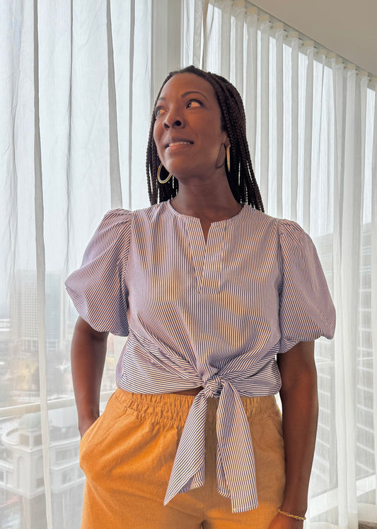 Striped Tie-Front Blouse with Button Back Detail - Willow