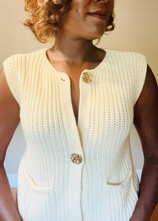 Textured Knit Buttoned Sweater Vest - Online Exclusive