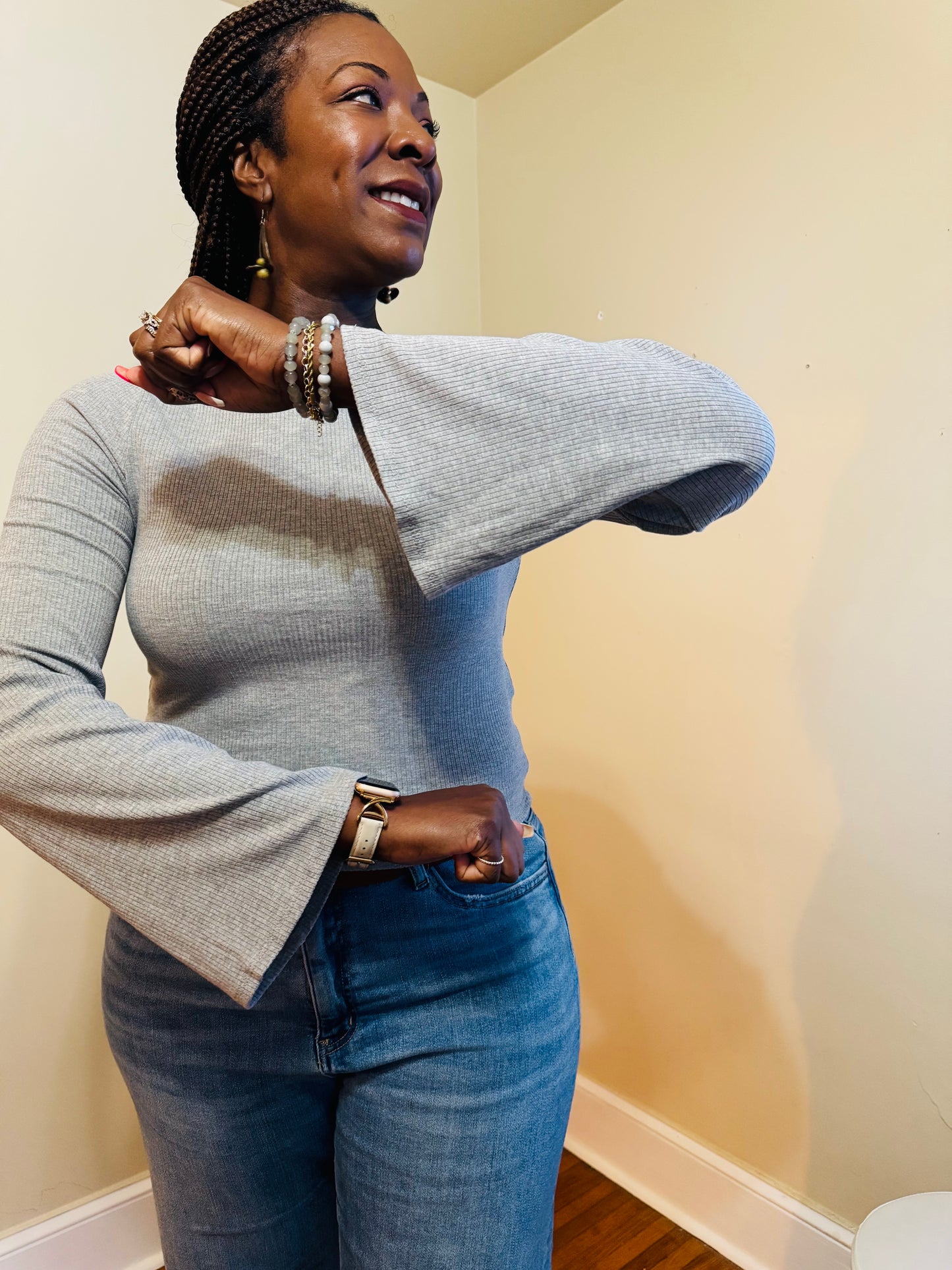 Long Bell Sleeve Ribbed Knit Top - Everly