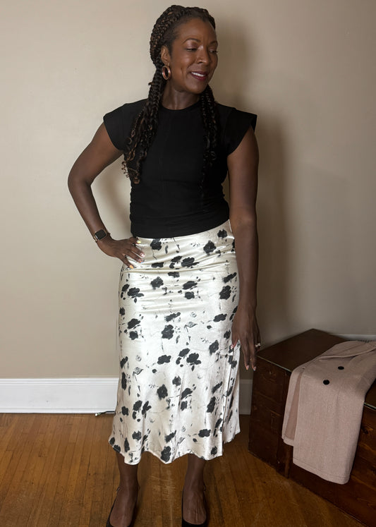 Floral Satin Bias Midi Skirt – Dina