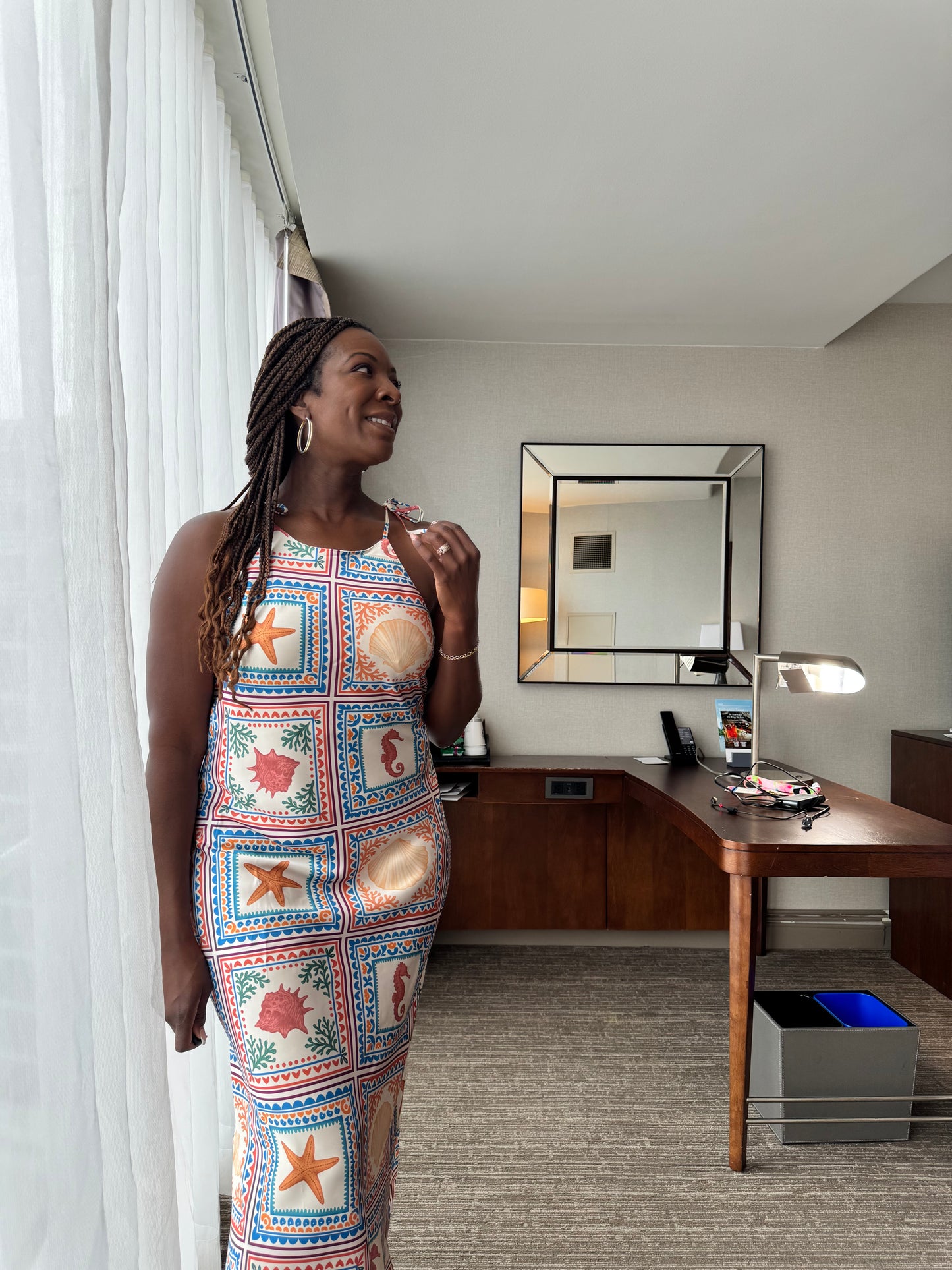 Satin Shell Mosaic Halter Maxi Dress — Santorini Collection