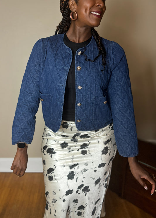 Quilted Denim Collarless Jacket – Austin