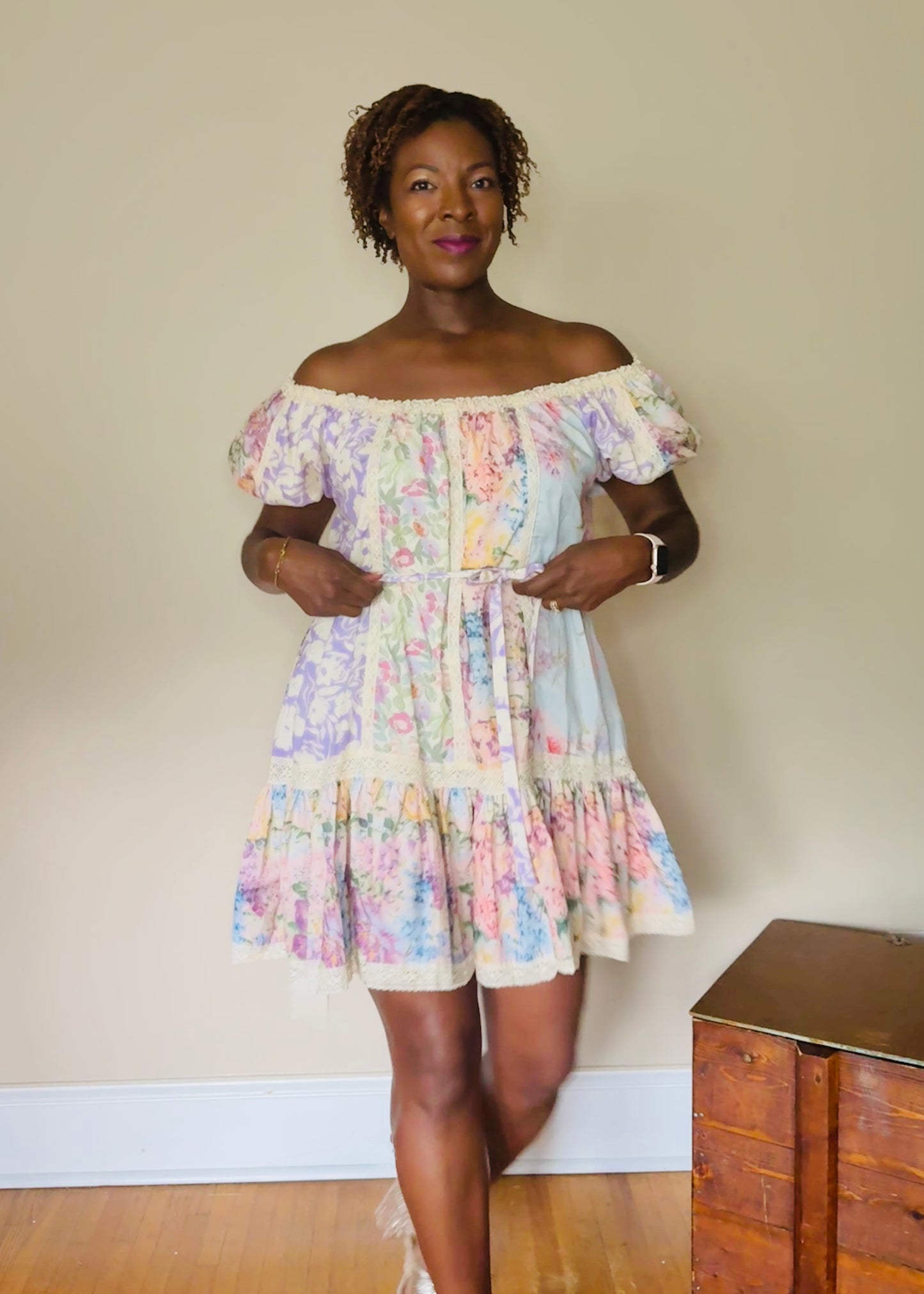 Britney Marie Multicolor Floral Print Off-Shoulder Dress