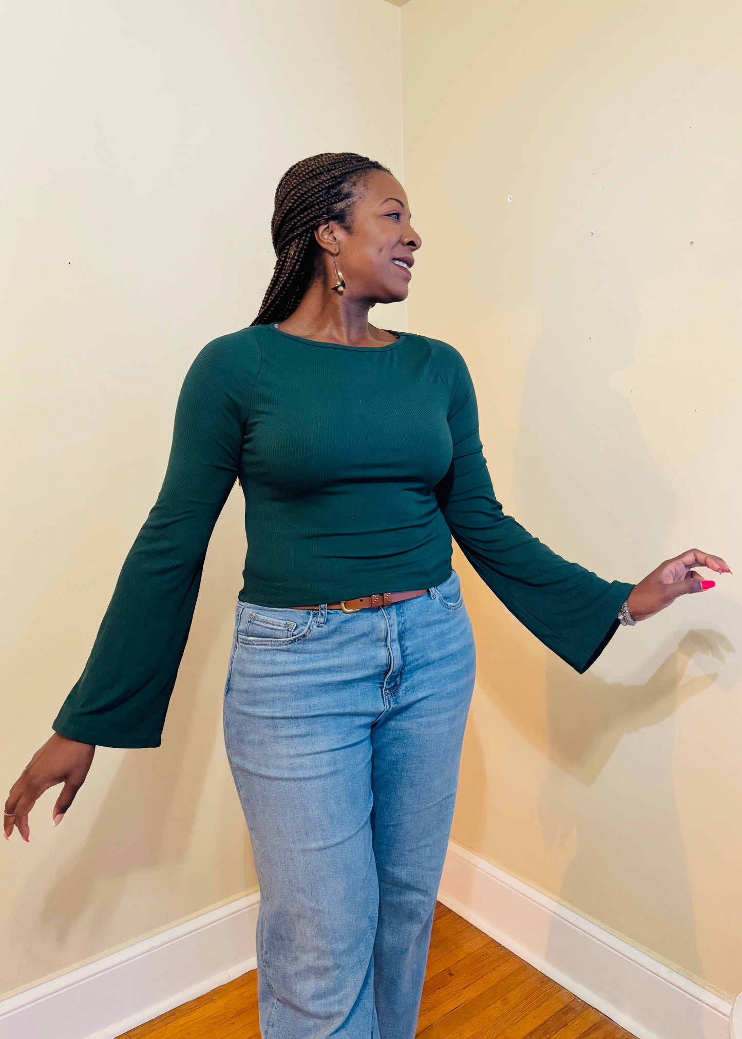 Long Bell Sleeve Ribbed Knit Top - Everly