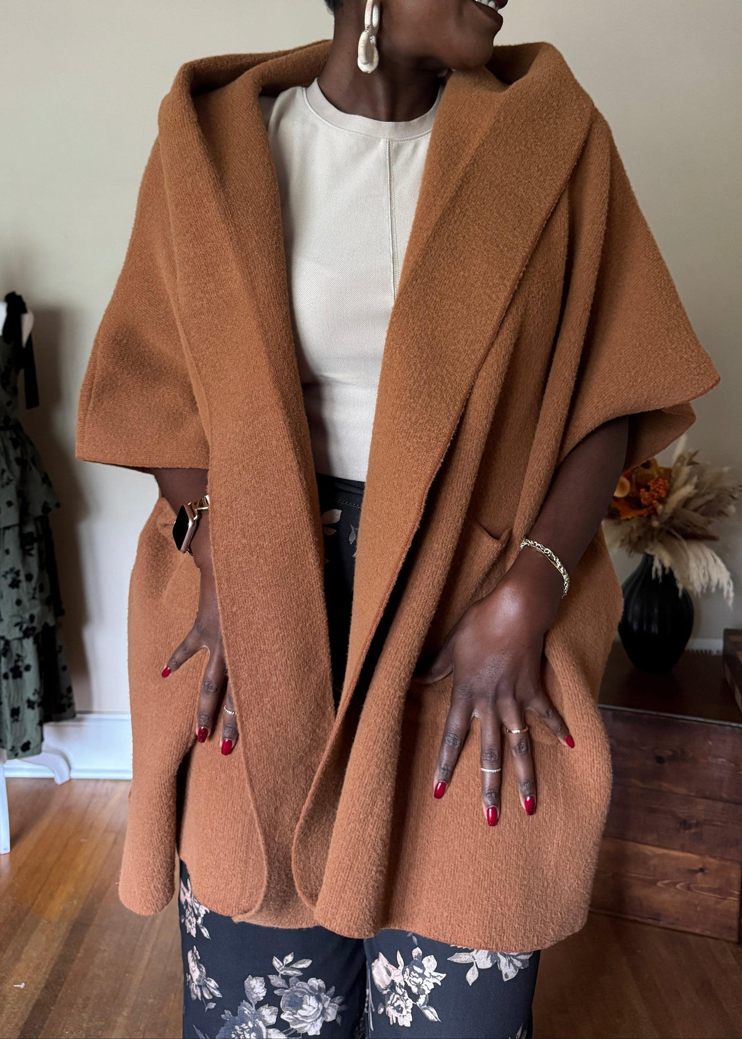 Cozy Hooded Cape Coat - Arden