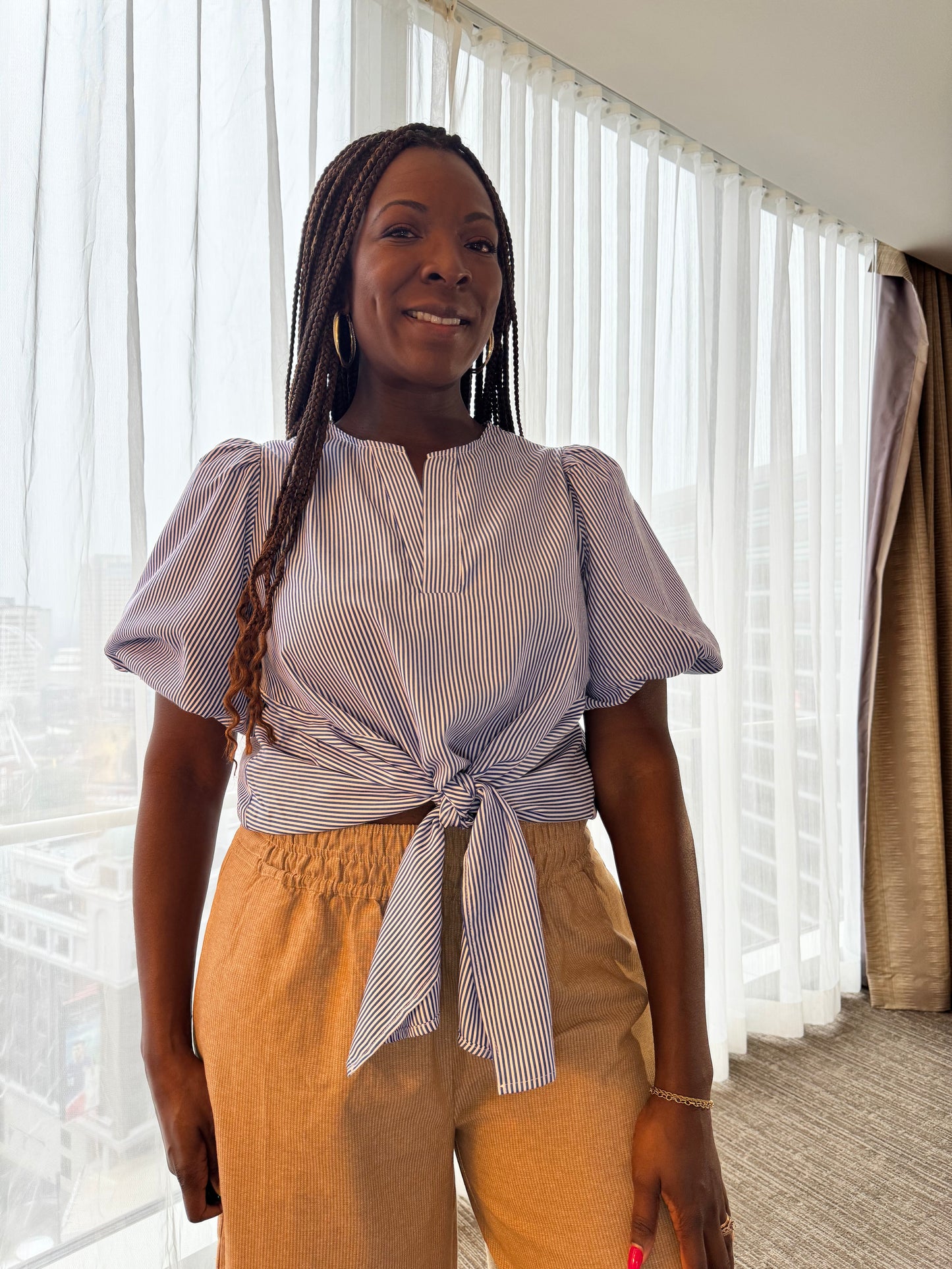 Striped Tie-Front Blouse with Button Back Detail - Willow