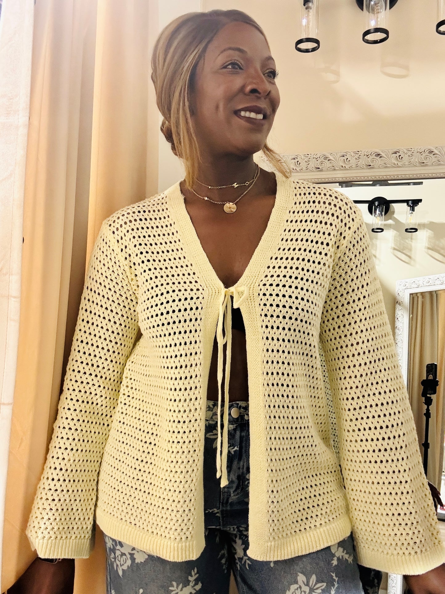 Crochet Tie-Front Cardigan · Front Tie Detail · Eleni