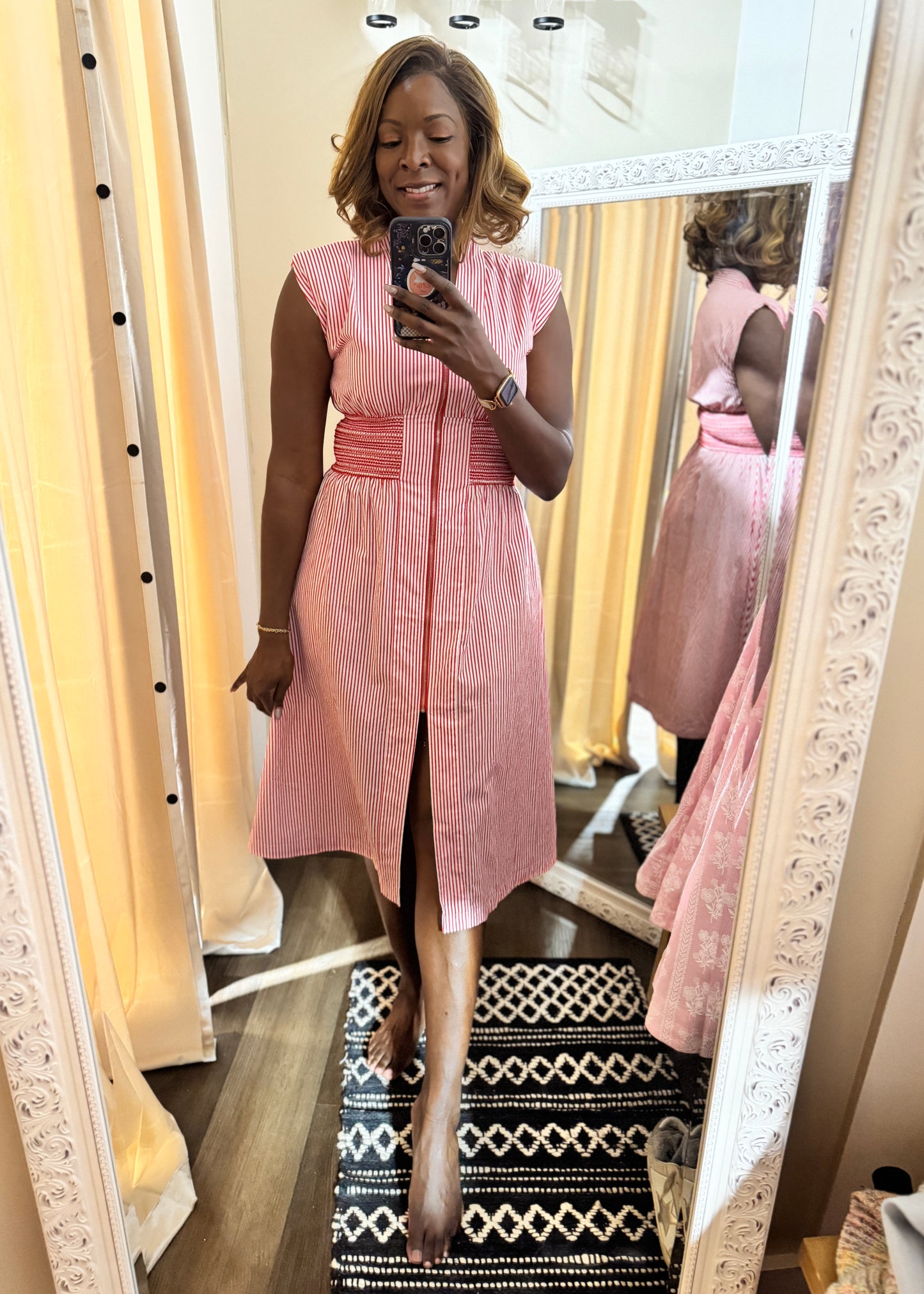 Sleeveless Front Zipper Stripped Dress