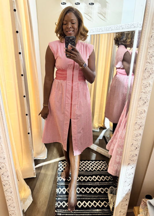 Sleeveless Front Zipper Stripped Dress