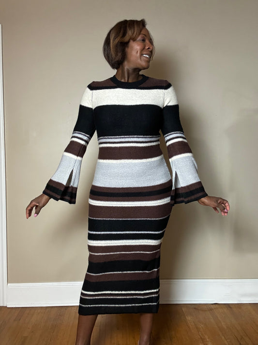 FAYE STRIPE MAXI BODYCON SWEATER DRESS