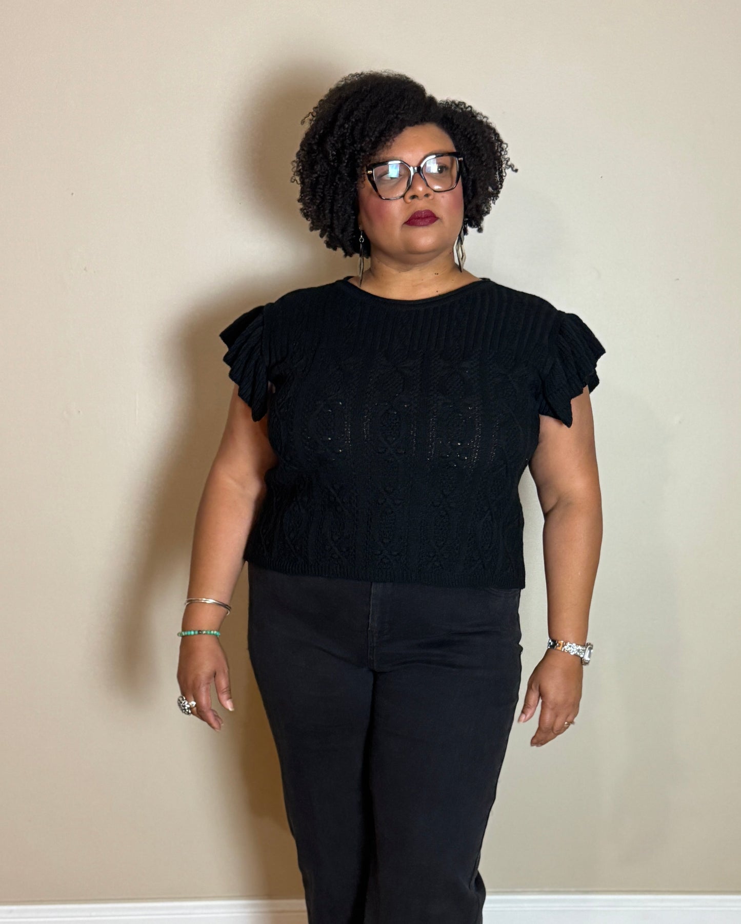 Plus Ruffle Sleeve Sweater Top -  Bristol Top