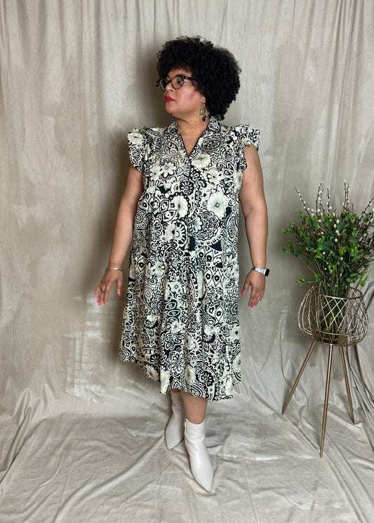 PLUS - Bryn Paisley Printed A-Line Tiered Midi Dress