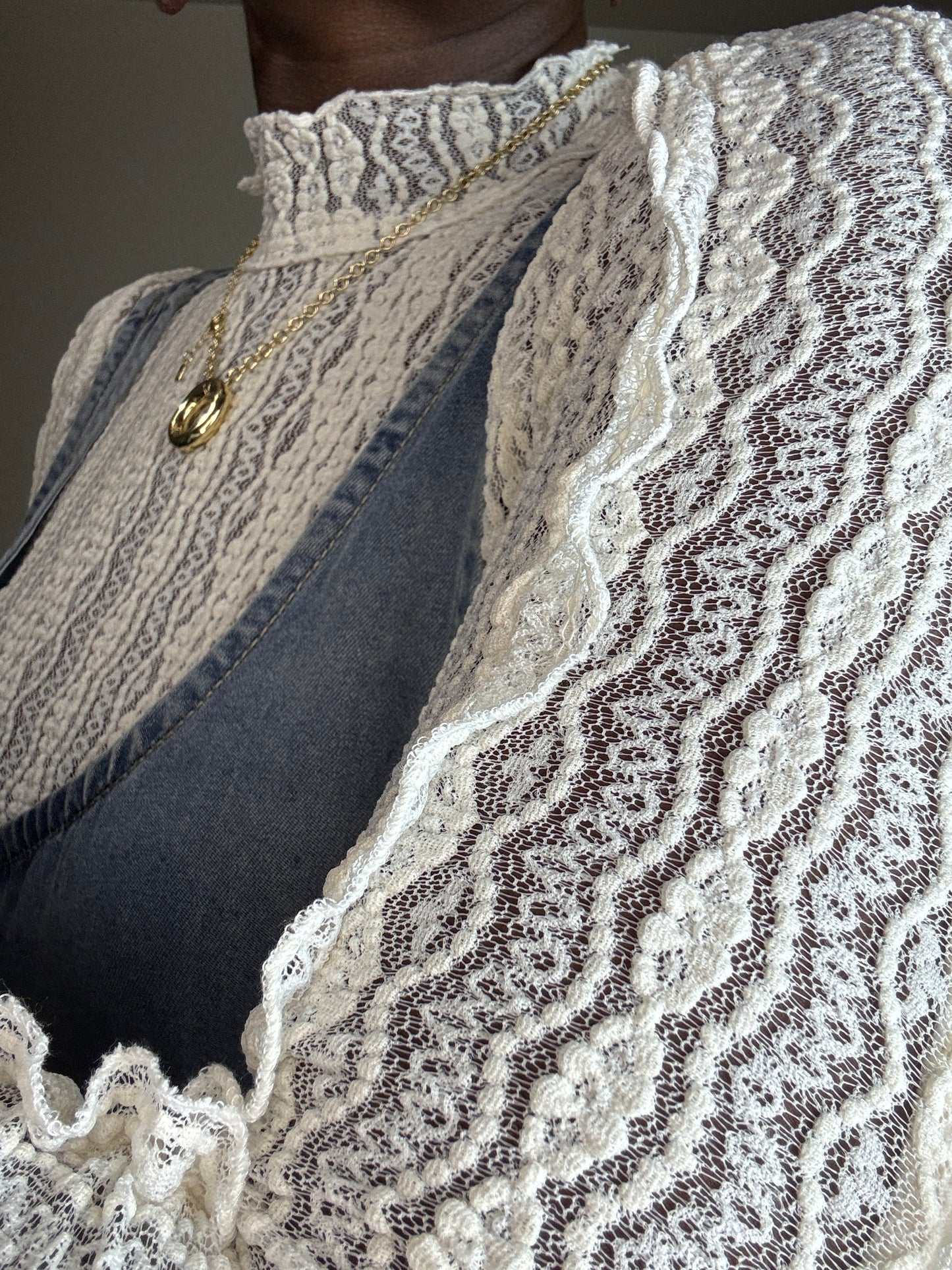 Sheer Lace Mock Neck Top With Bellsleeve – Lila