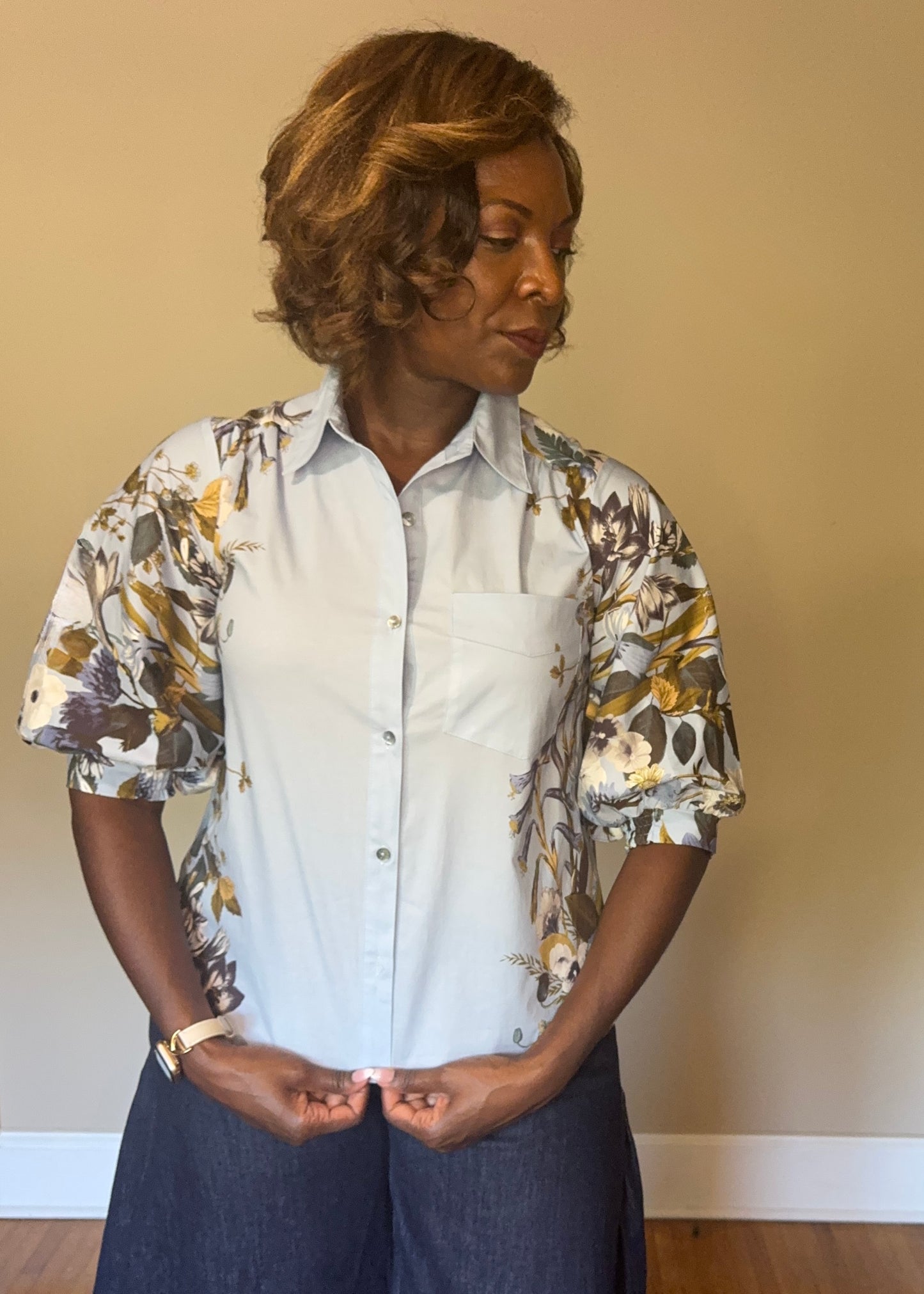 Floral Sleeve Button-Down Shirt – Cecily