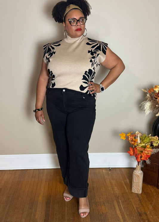 Wide-Leg Cuffed Denim Pants – Bella (Plus Size)