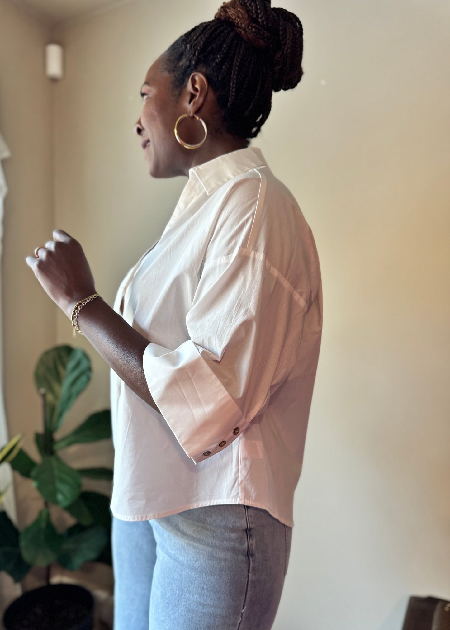 Back Pleat Button-Down Cotton Shirt