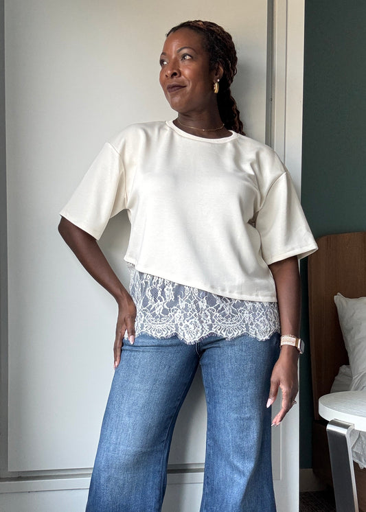 Asymmetrical Lace Hem Knit Top