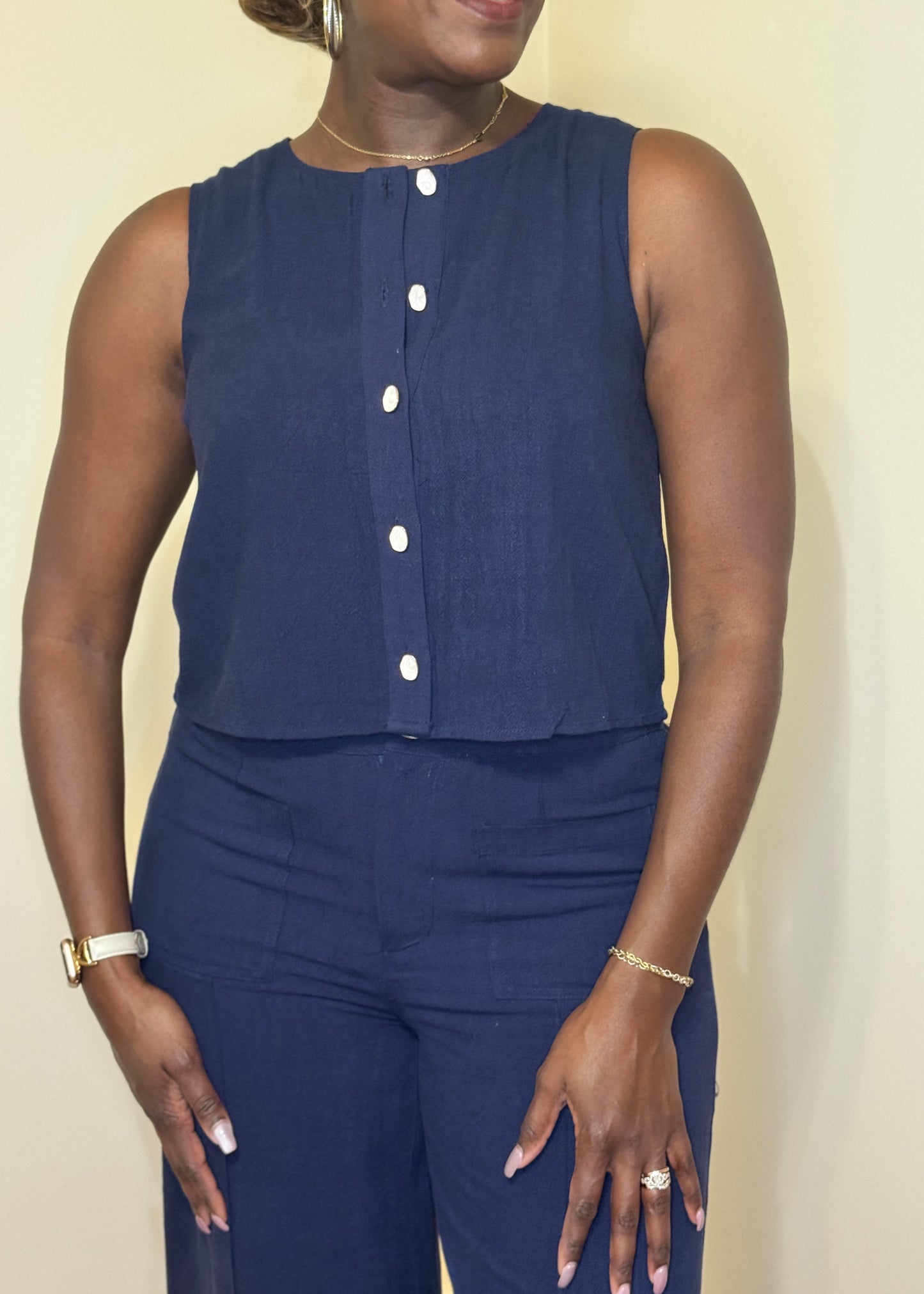 Sleeveless Linen Blend Button Front Tank - The Harper