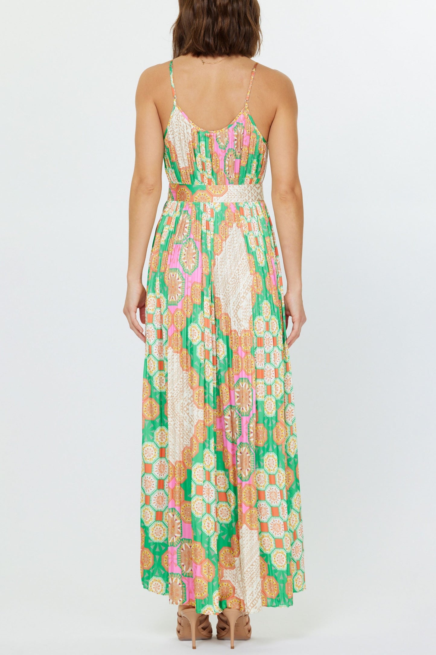 Bliss Marie Boho Pleated Cami Maxi Dress with Waist Tie