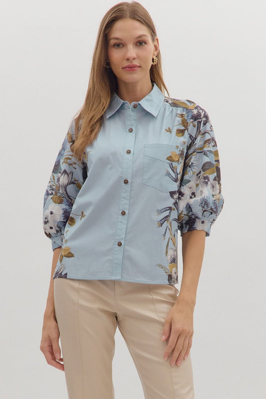Floral Sleeve Button-Down Shirt – Cecily