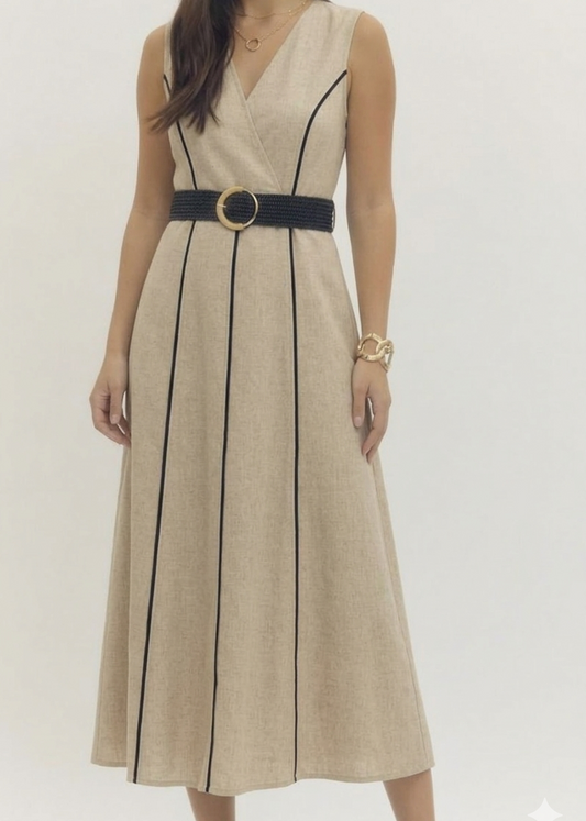 Linen Crossover Neck Dress