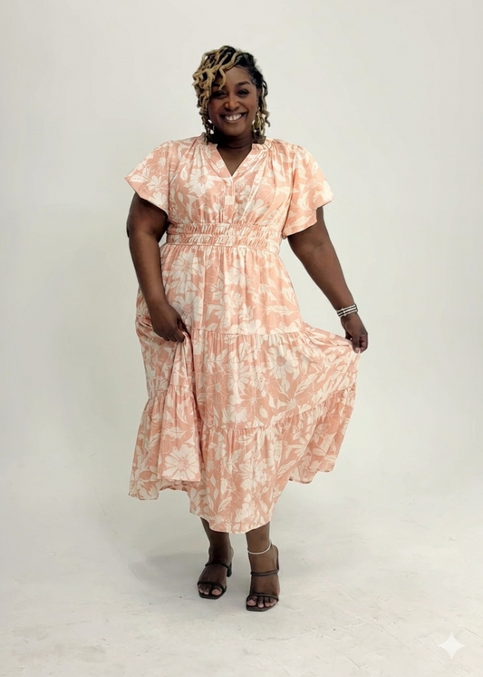 Plus Floral Printed Midi Dress