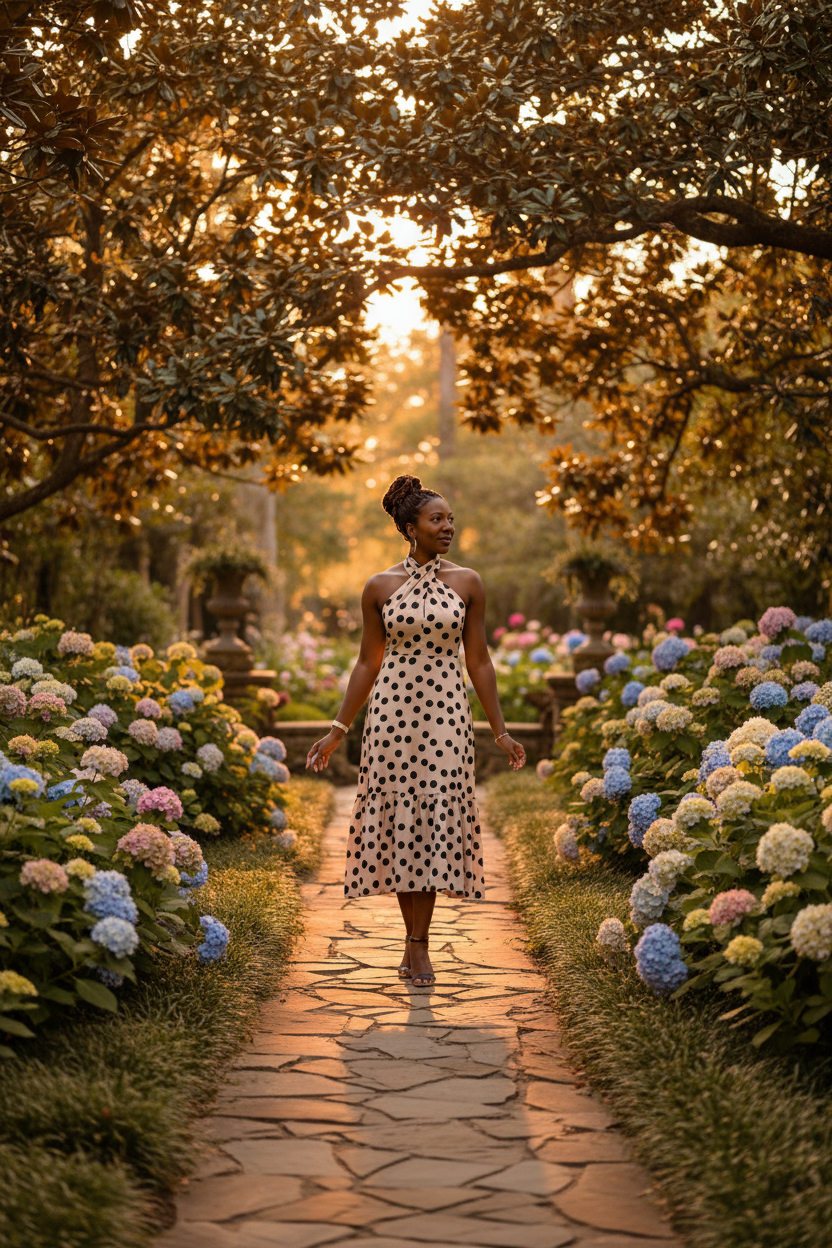 Polka Dot Twisted Halter Maxi Dress