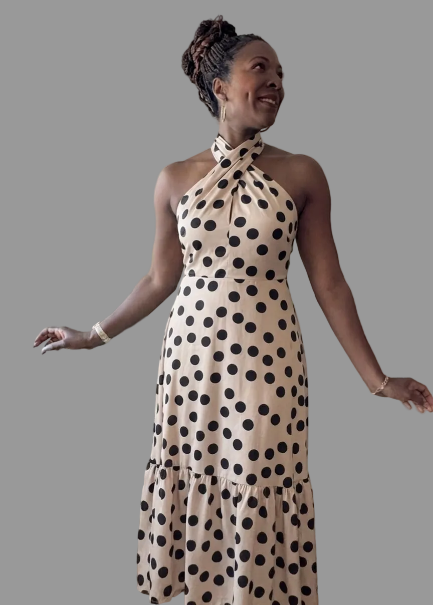 Polka Dot Twisted Halter Maxi Dress
