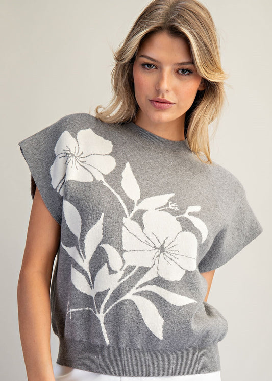 Cap Sleeve Floral Mock Neck Sweater Top – Solene