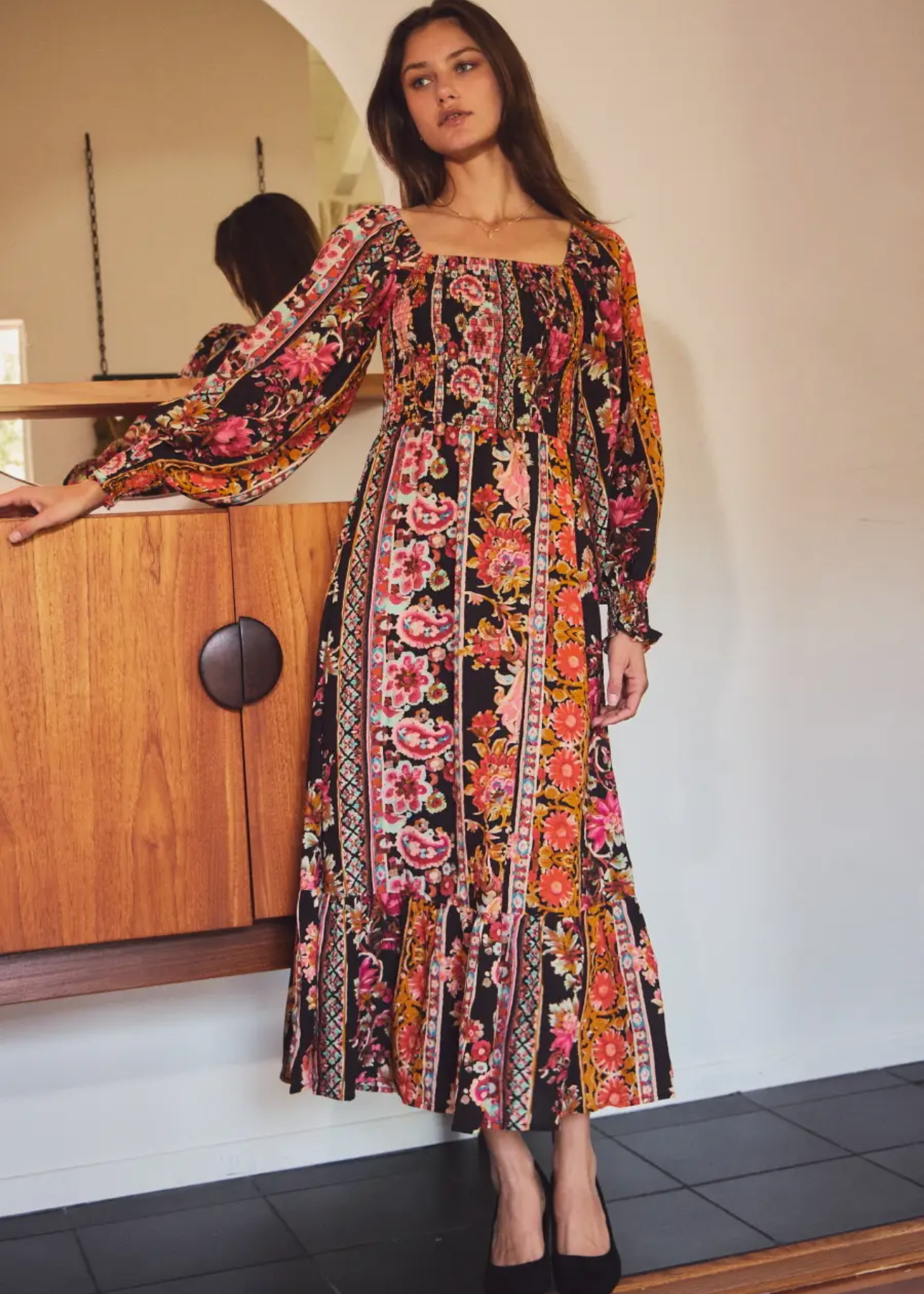 Boho Maxi Dress with Long Sleeves