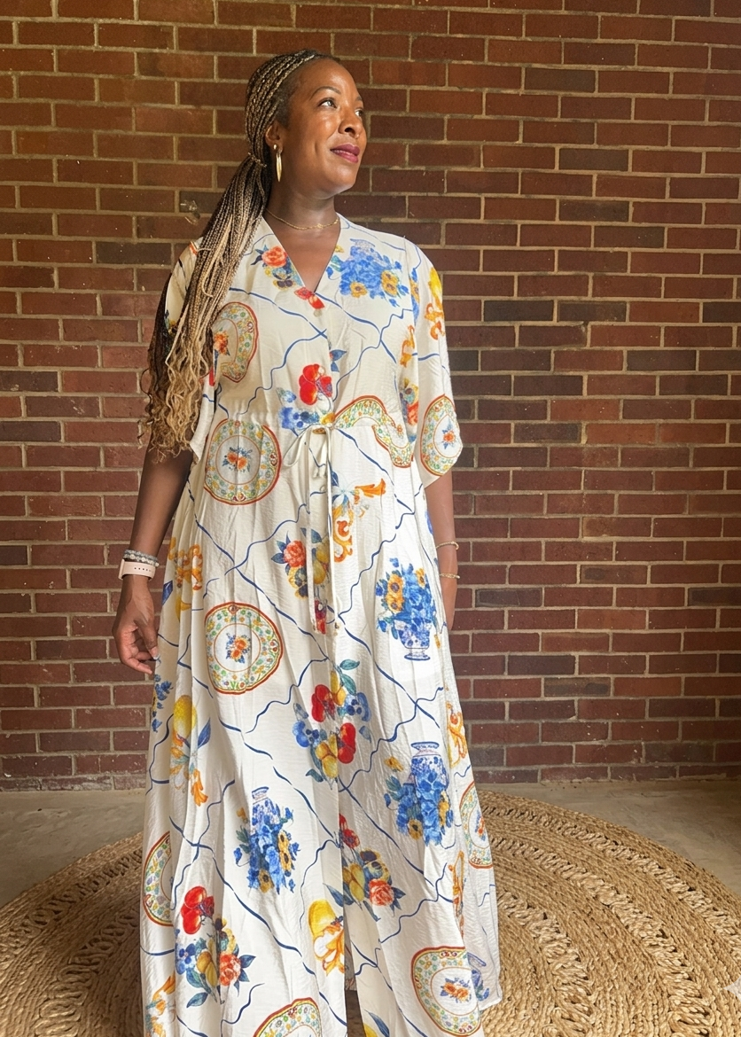Print Short Sleeved Maxi Dress