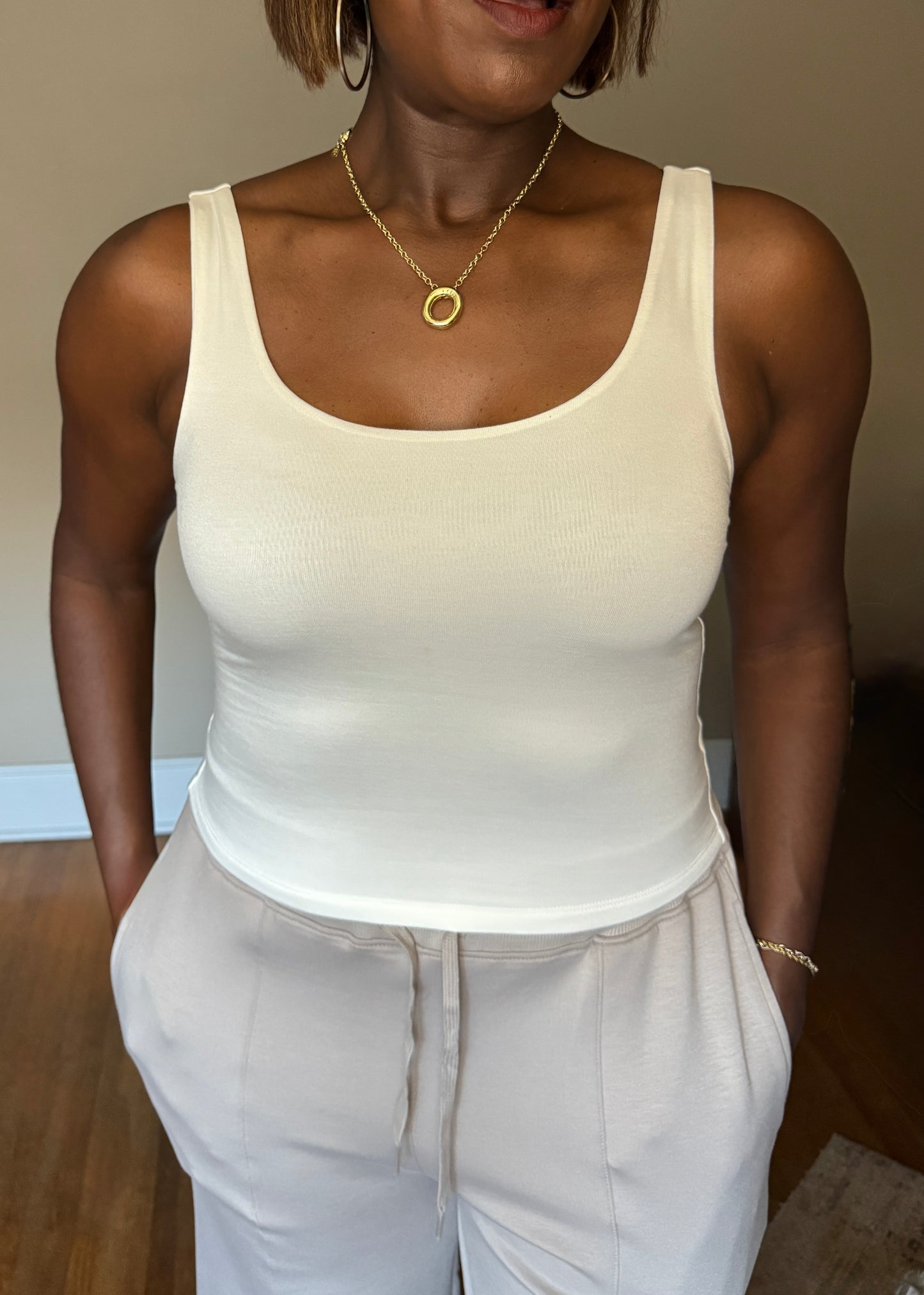 Double Layer Scoop Neck Tank Top - Cleo