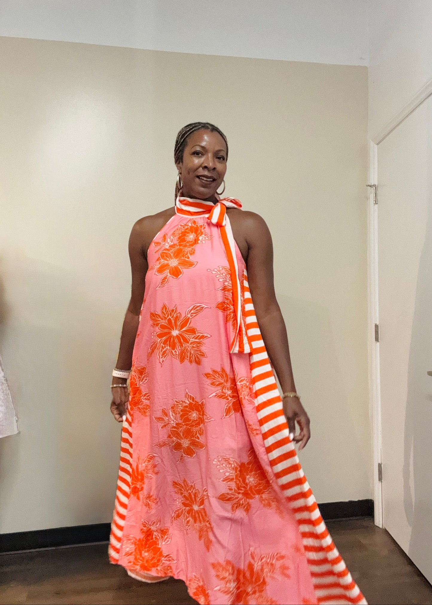 Stripe Floral Maxi Dress