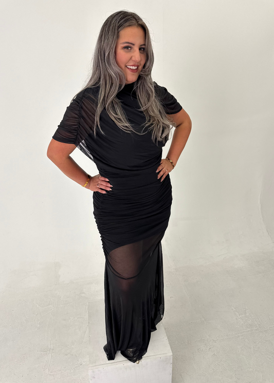 Cape Mesh Maxi Dress