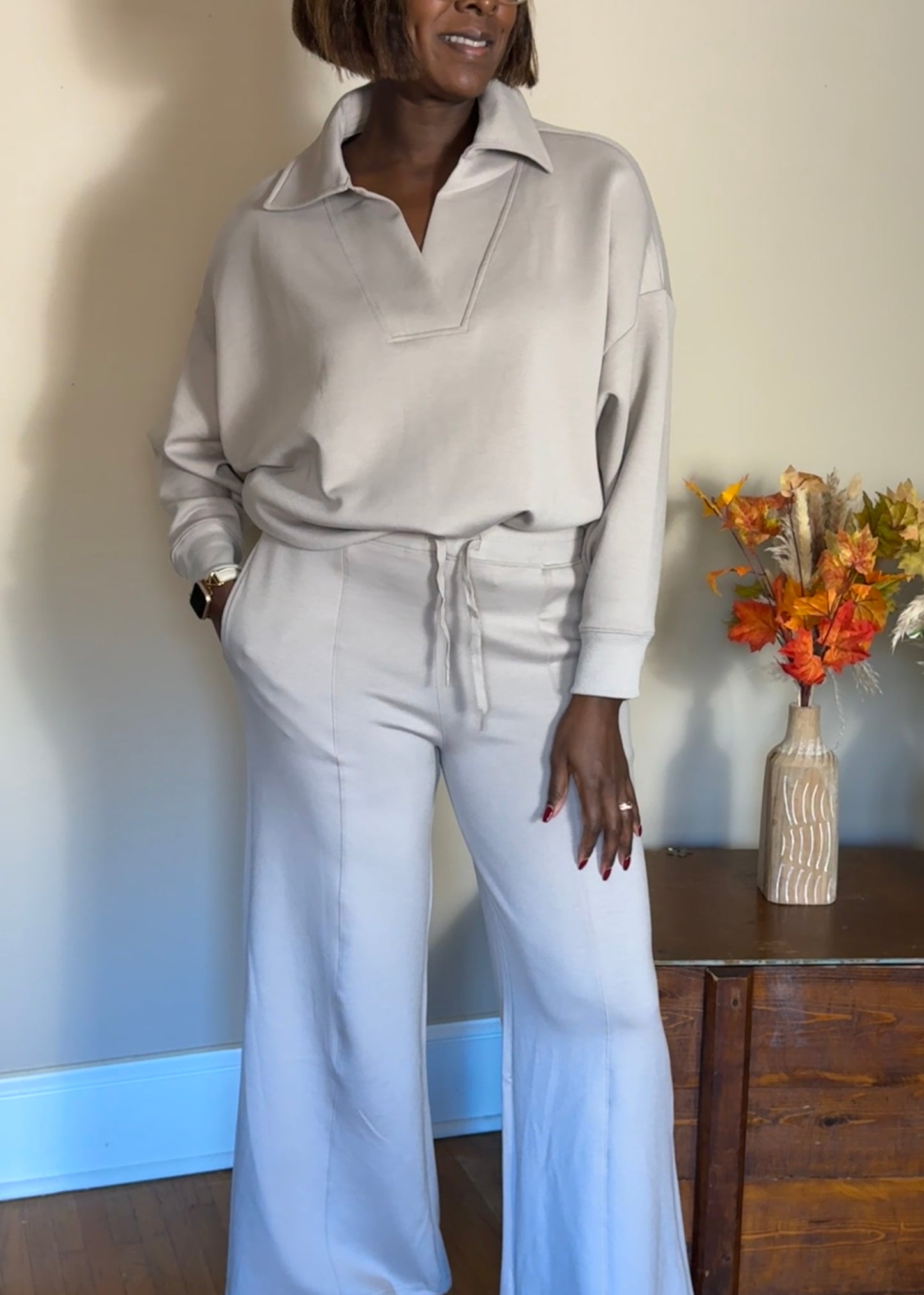 Collared Wide-Leg Pullover & Pant Set – Cozique Soho Set