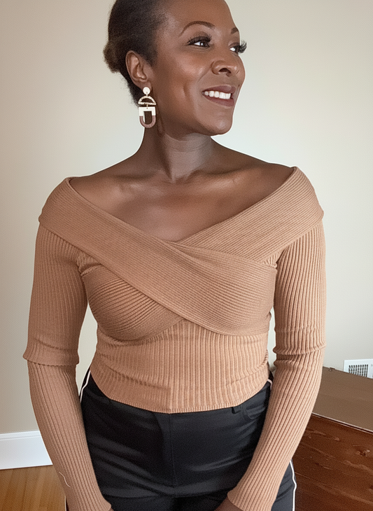 Callie Knit Sweater Off Shoulder Long Sleeve Top