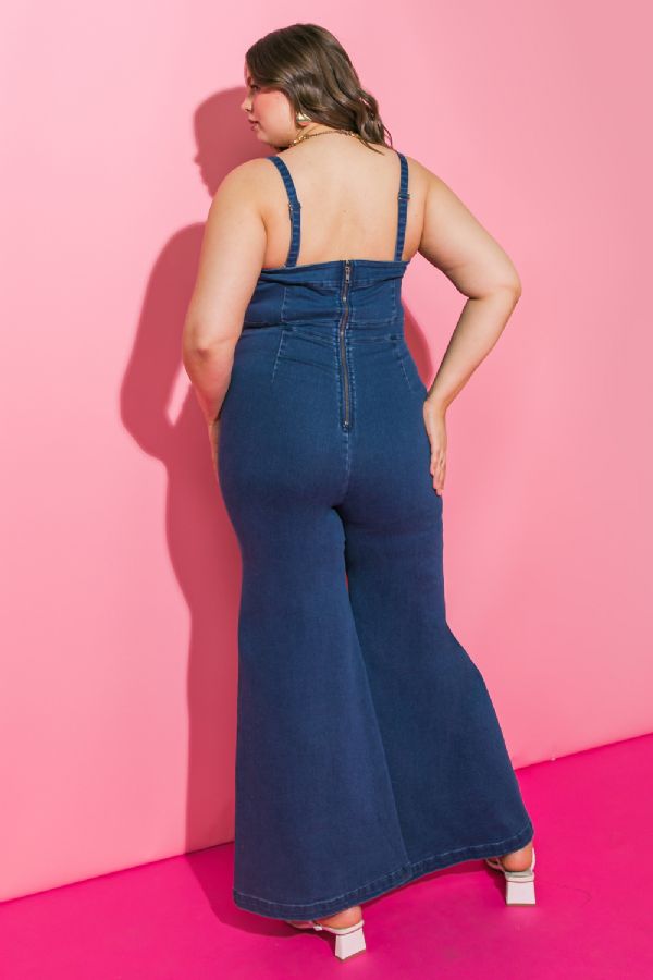 Plus Denim Fit and Flare Jumpsuit