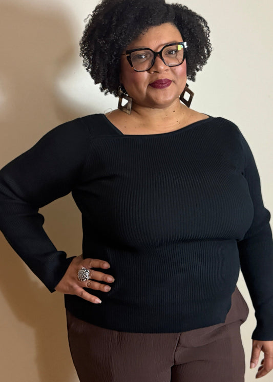 Plus Size Asymmetric Button Detail Sweater Knit Top – Elara Top