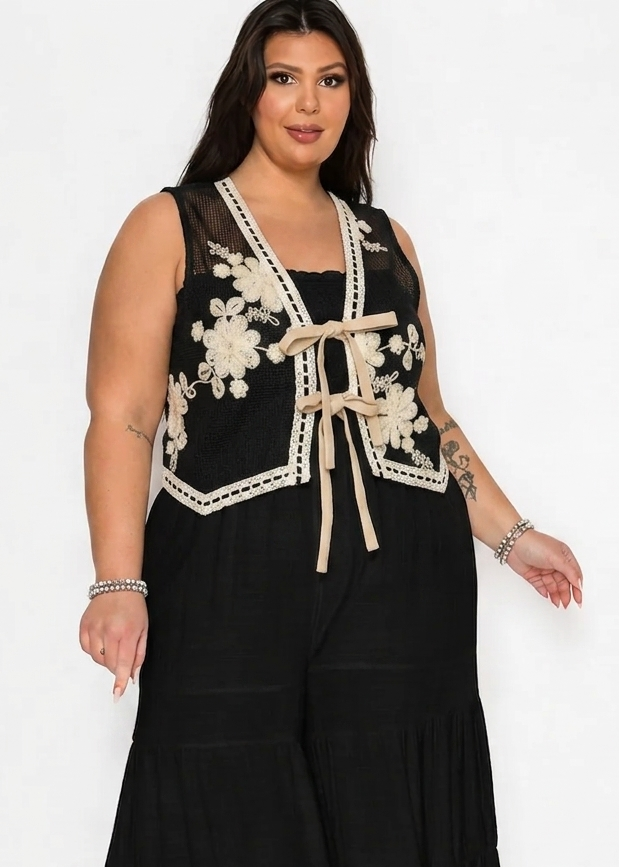 Plus Size Embroidered Boho Vest