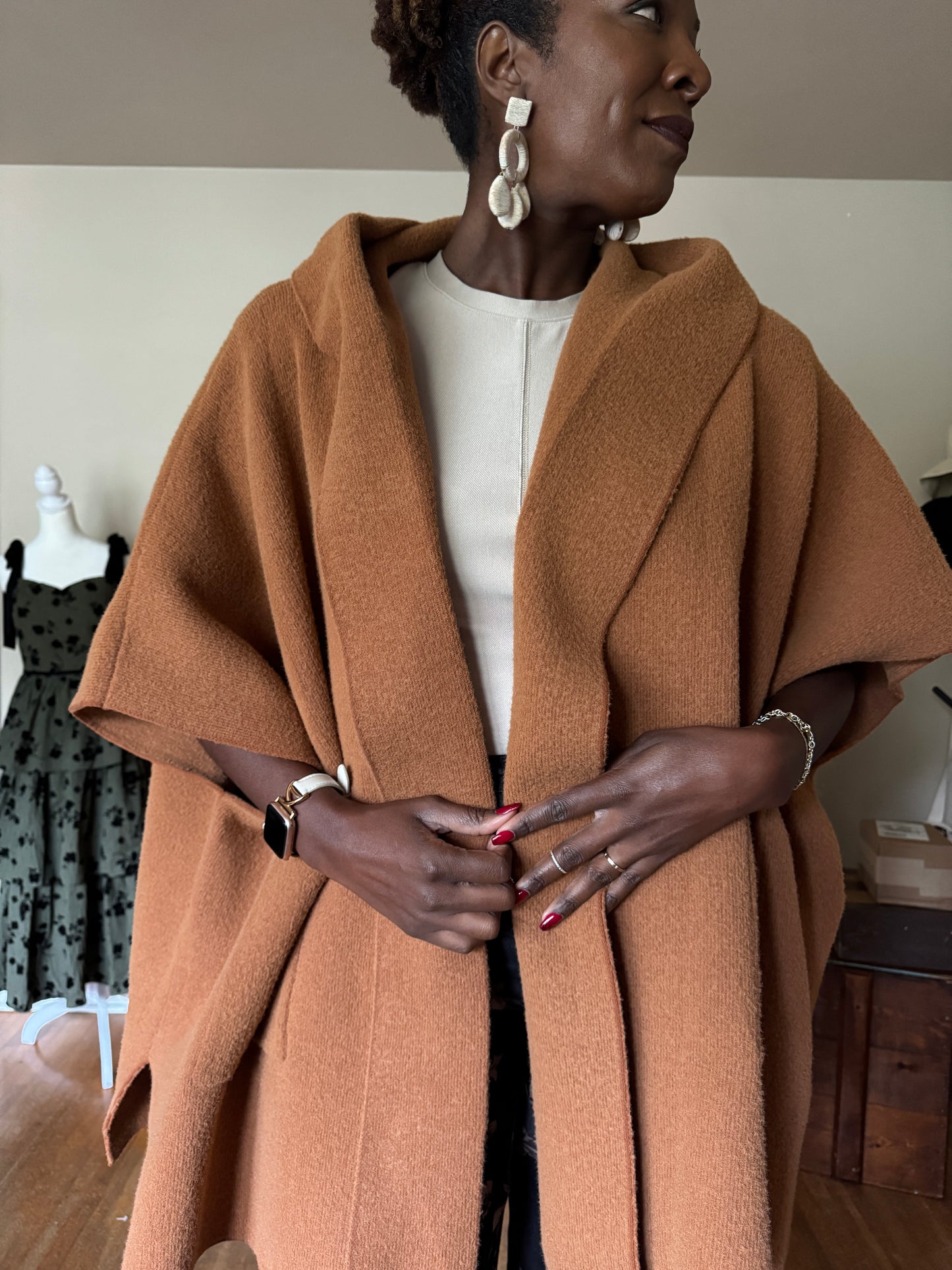 Cozy Hooded Cape Coat - Arden