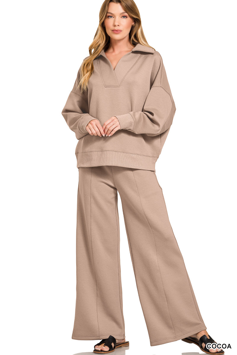Collared Wide-Leg Pullover & Pant Set – Cozique Soho Set