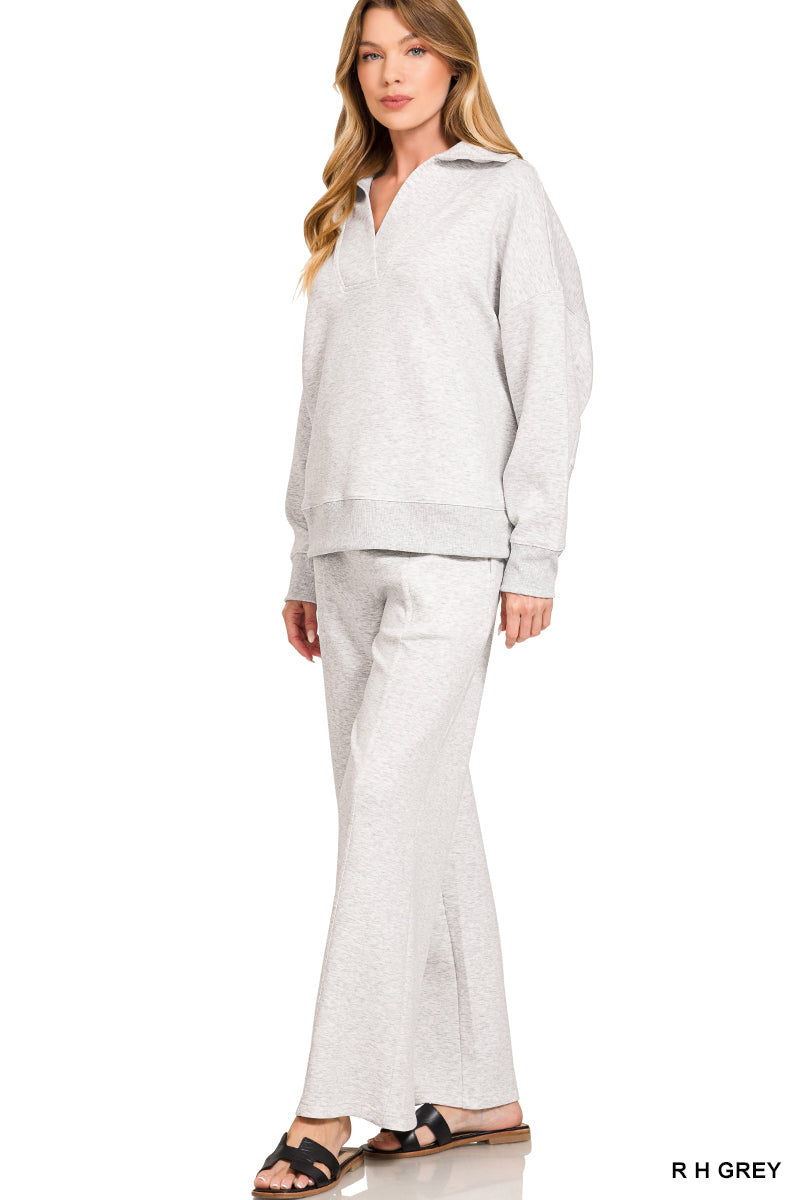 Collared Wide-Leg Pullover & Pant Set – Cozique Soho Set