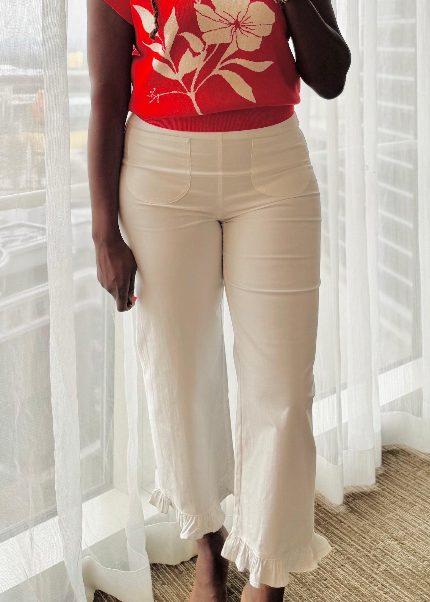 Straight Leg Ruffled Hem Crop Pants - Lanie