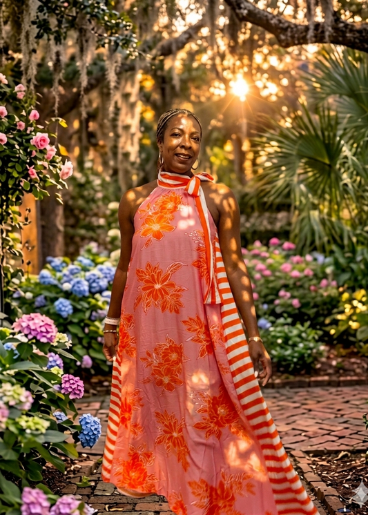Stripe Floral Maxi Dress