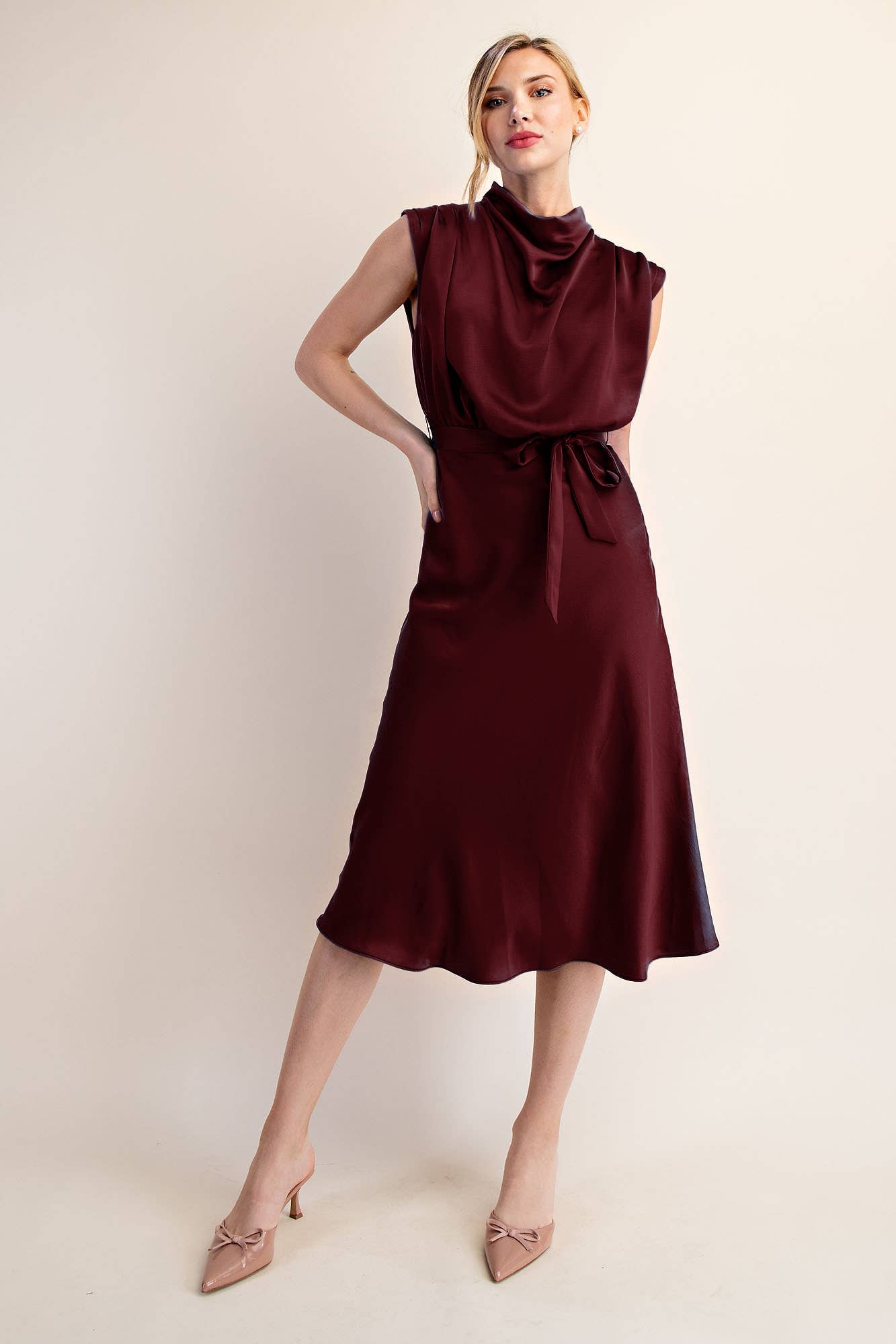 Mock Neck Satin Midi Dress – Becca