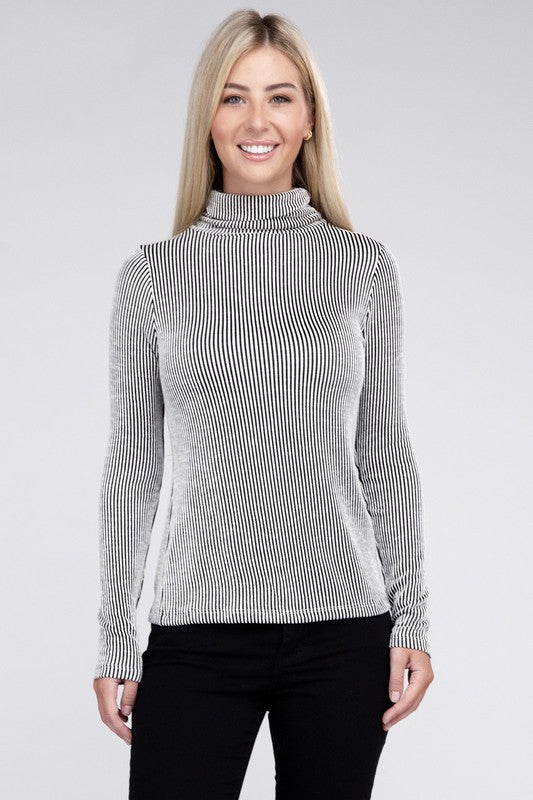 Soft Ribbed Turtle Neck Long Sleeve Top