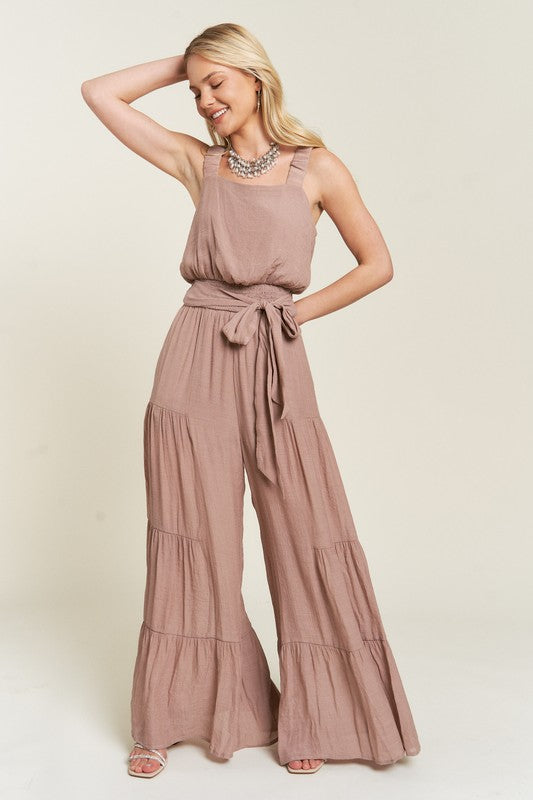 PLUS - ELASTIC STRAP TIERED JUMPSUIT