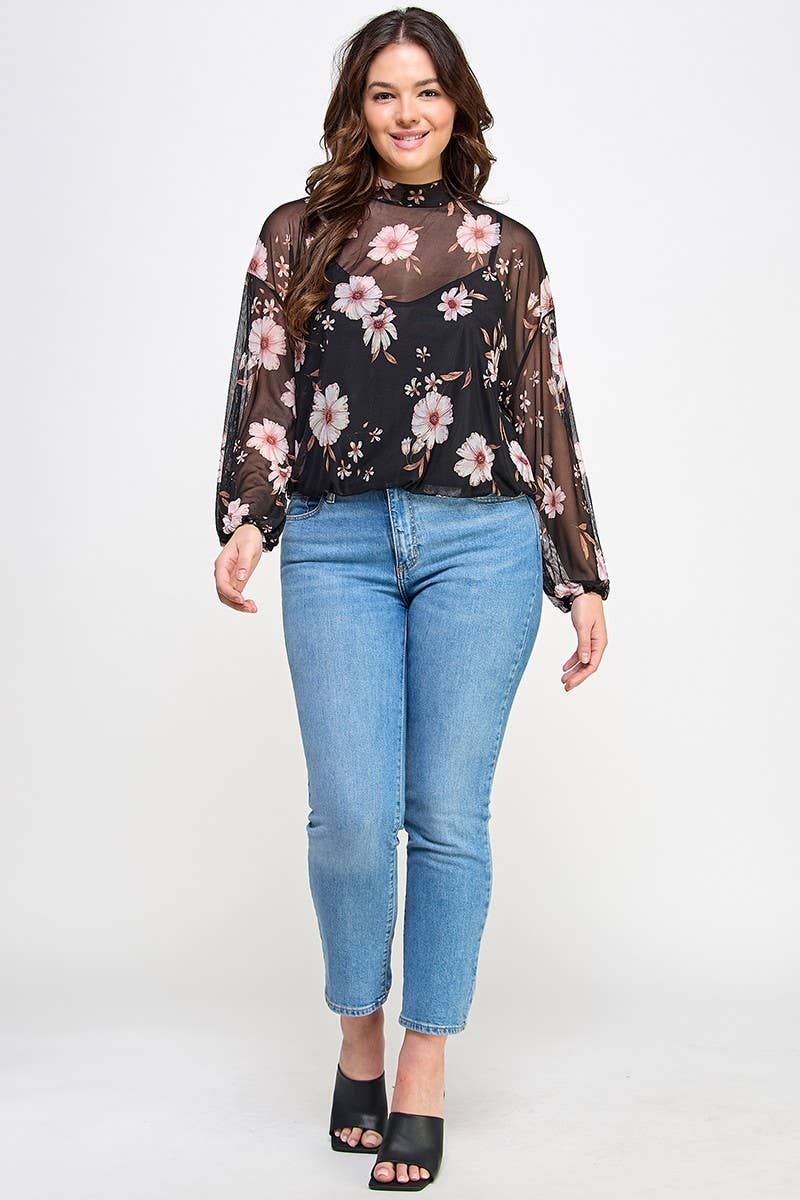 Plus Size Floral Mesh Blouse – Maribel Top